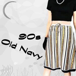 Summer Cotton Skirt Gold Metallic Stripe, Drawstring Waist 90s Vintage Old Navy